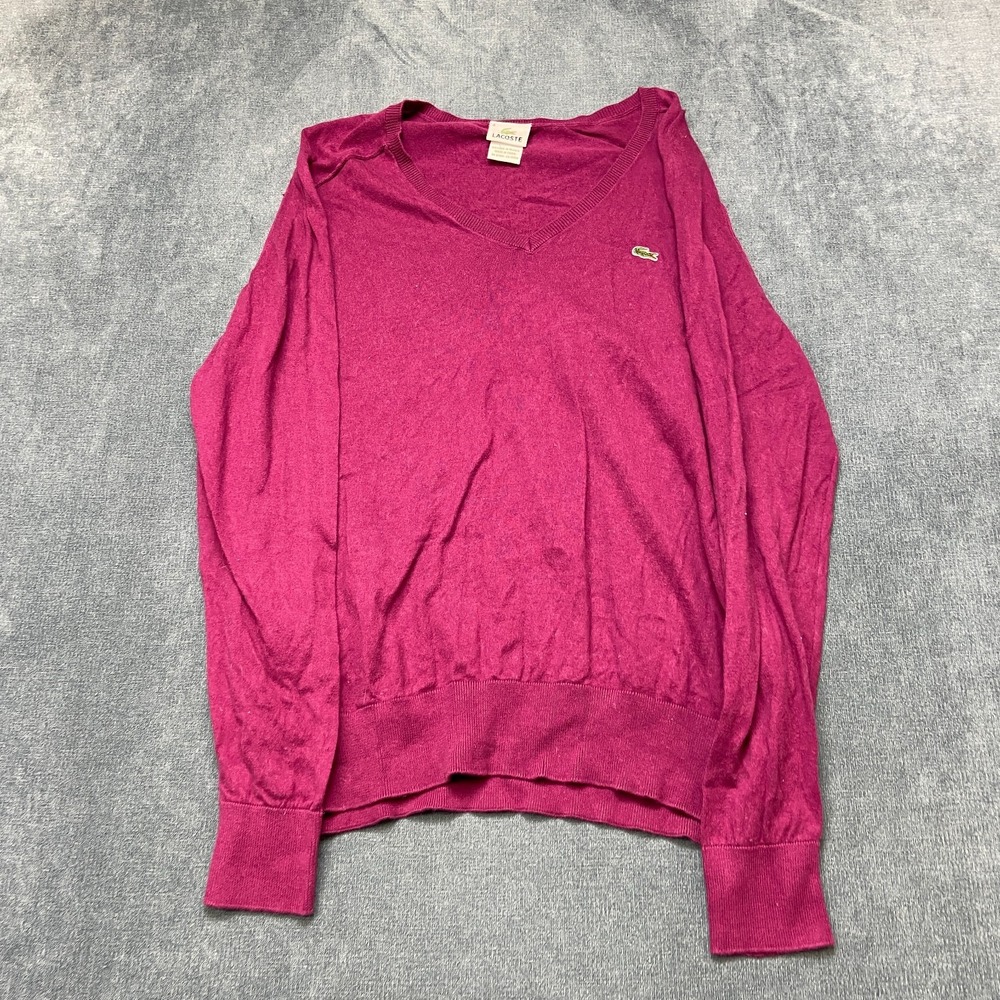 Lacoste Women's V-Neck Sweater in Magenta